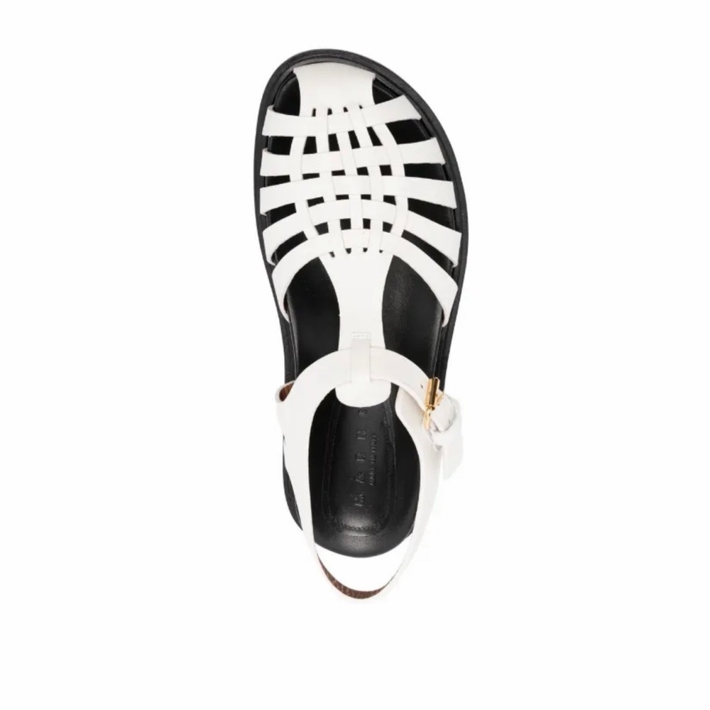 Marni White Leather Woven Ankle-Strap Sandal with Black Insole